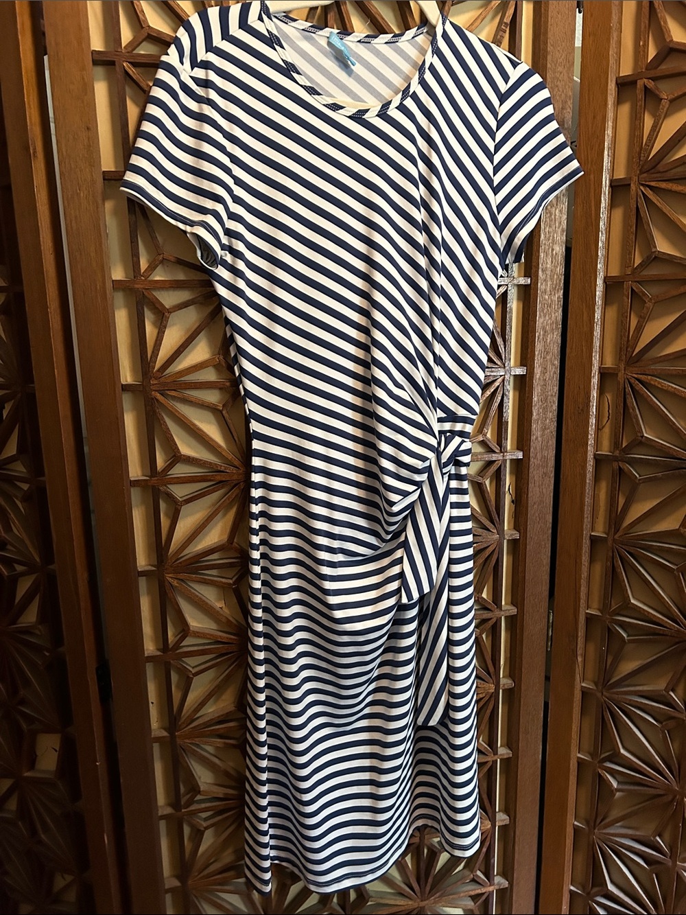 J. McLaughlin Elora Navy and White Striped Knot-Detail Dress M Medium